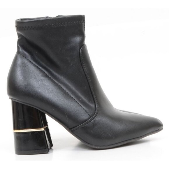 London Fog  Jericho Chunky Ankle Booties Black Vegan Leather Boots Womens 6.5M - Picture 4 of 11